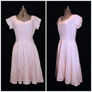 VTG 60s Blush Pink Lace Party Dress w/ Sequins MED